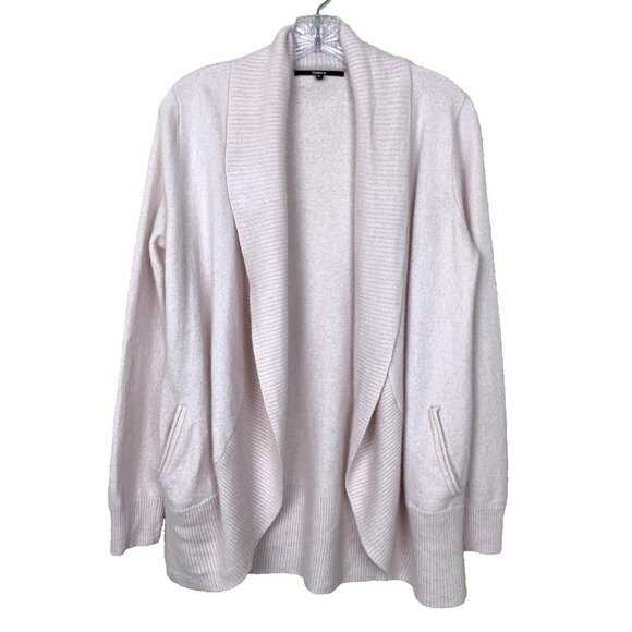 Quince Womens XL 100% Cashmere Cardigan Sweater Open Cowl Neck Pockets Pink - Picture 1 of 11